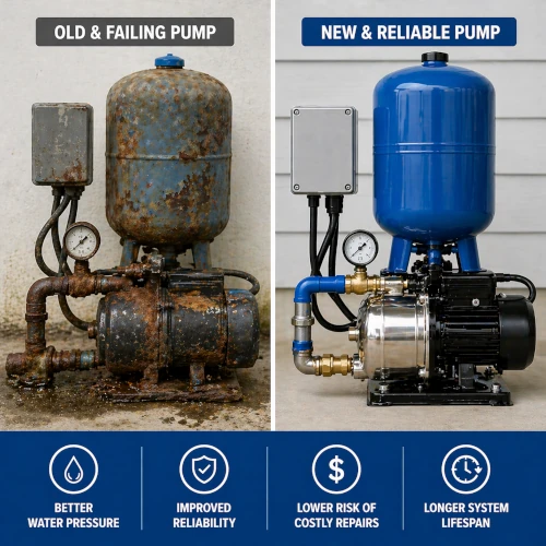 Comparison of old failing well pump vs new replacement system in Hillsborough NC